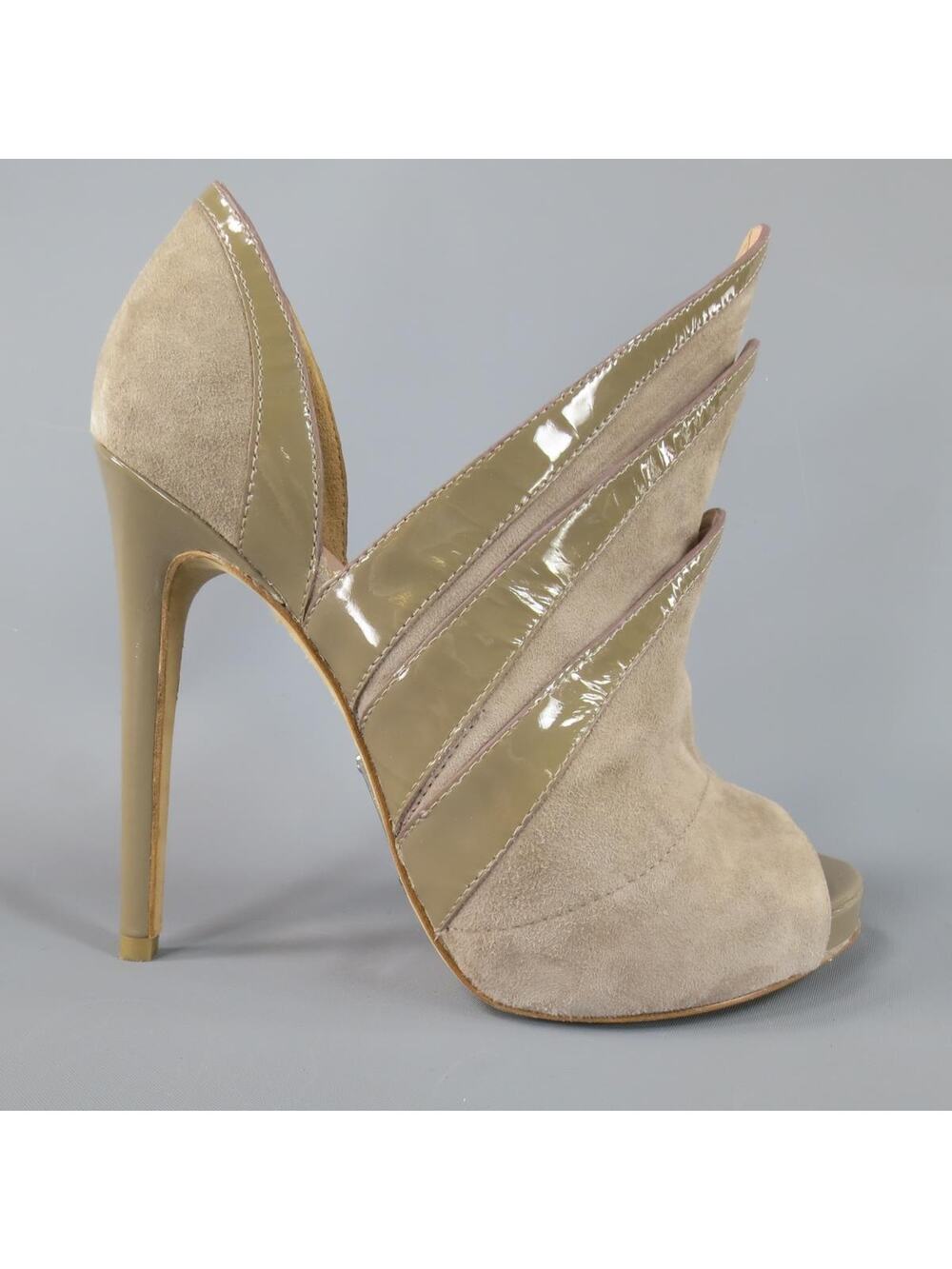 ALEJANDRO INGELMO Size 7 Taupe Suede 'Origami' Peep Toe Boots